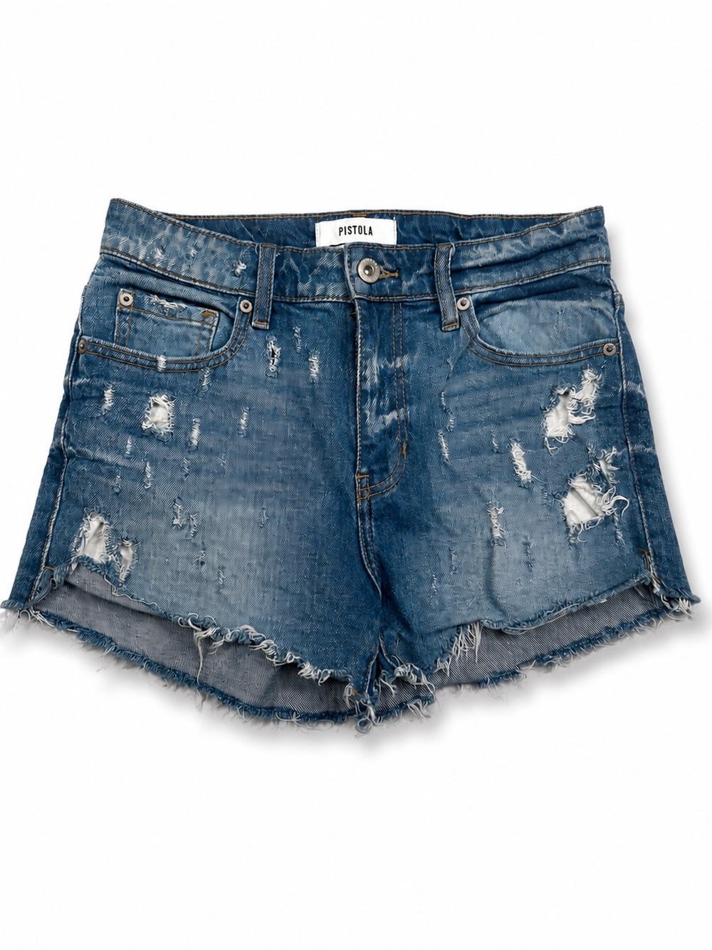 Pistola Distressed High Rise Denim Cutoff Shorts Frayed Hem Size 26